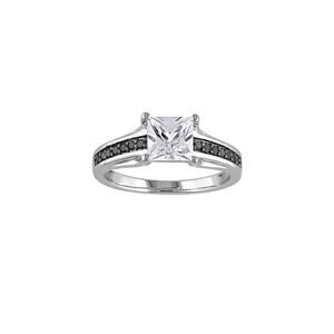 Stella Grace Sterling Silver Black Diamond & Lab Created White Sapphire Size 9.5
